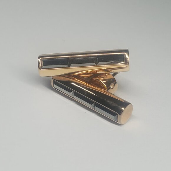 Michael Kors Gold Barrel Earrings with Black Stones - Picture 4 of 11